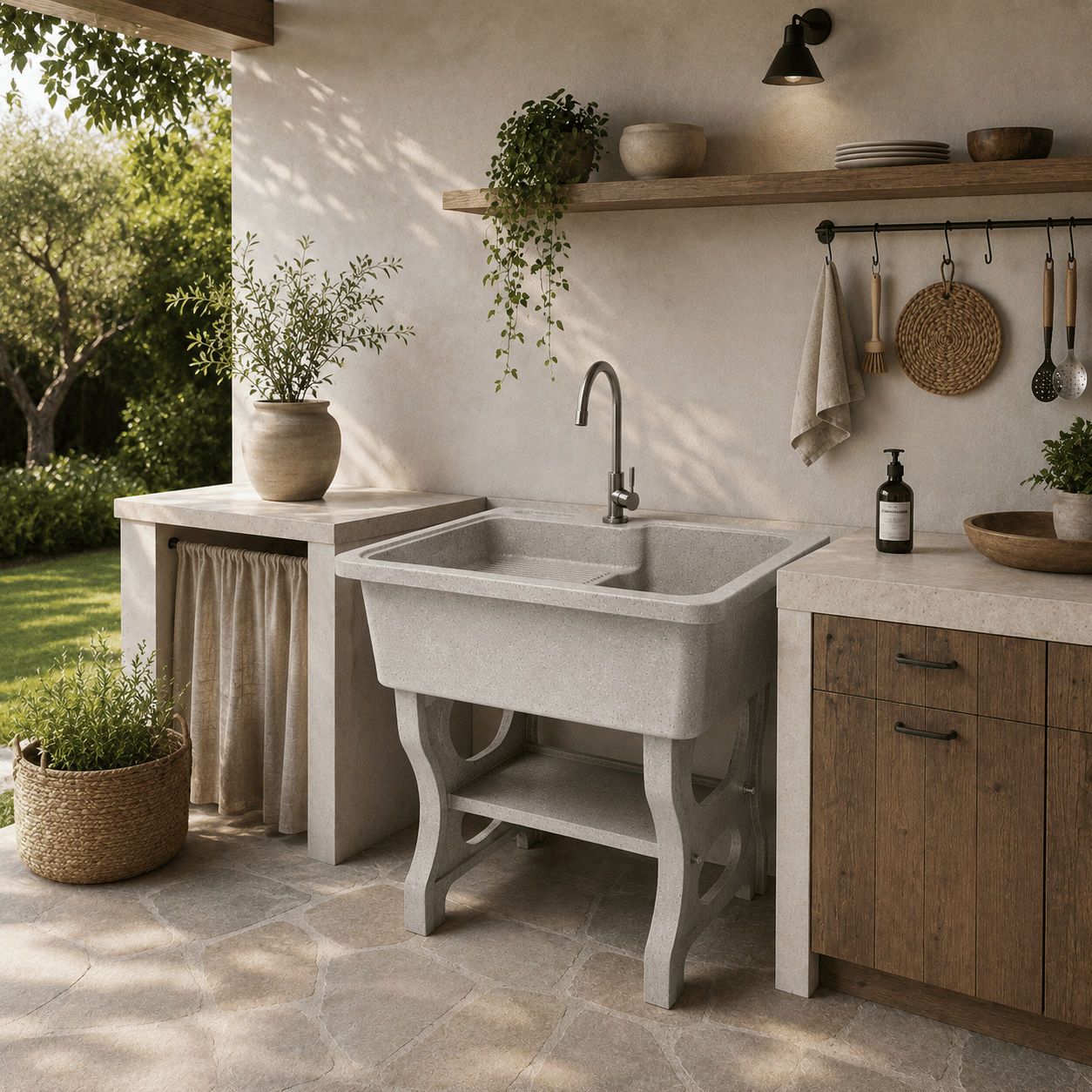 อ่างล้างจานขาตั้ง หินควอตซ์ 1 หลุม 1 ที่พัก DINOSAUR WASHTUB ขนาด 80X60X23ซม. สีออฟไวท์_5